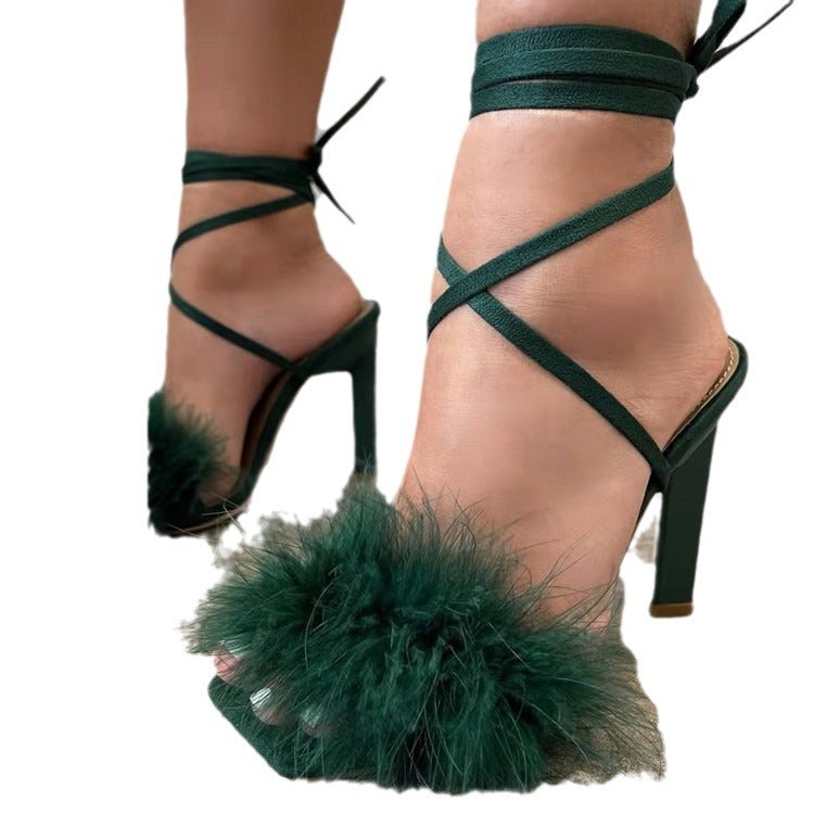 Dame High Heel Sandaler med luksuriøs fjerudsmykning Stilla