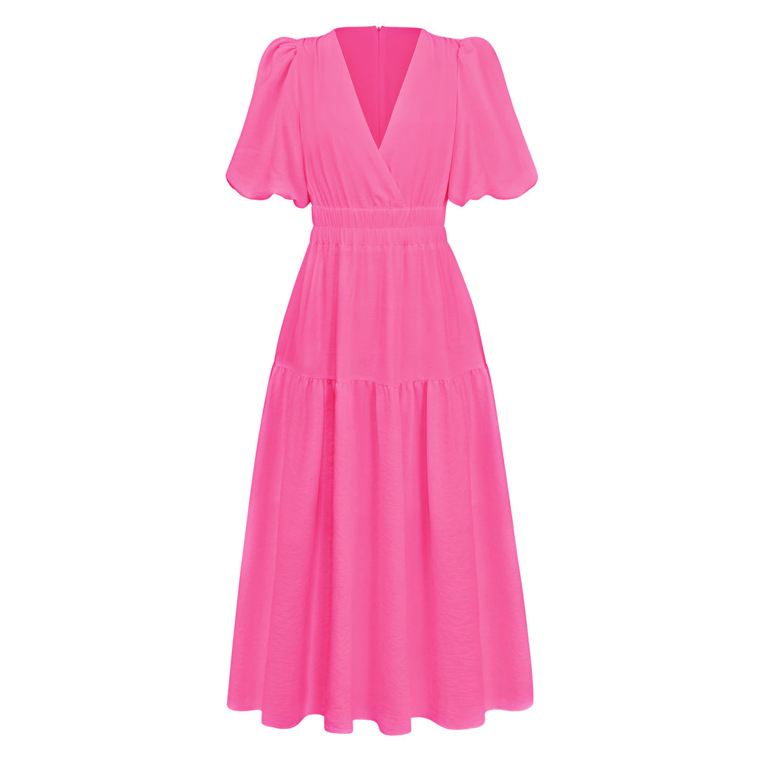Dame maxikjole med puffærmedesign og elastisk taljeindtræk Skovae