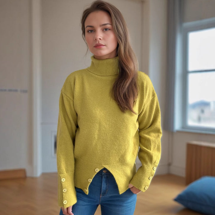 Kvinders hyggelige turtleneck sweater med knapdetaljer Stilla