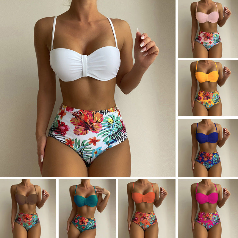 Dame højderet bikini med elegant rynkning Skovae
