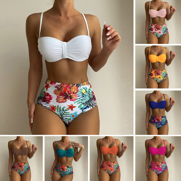Dame højderet bikini med elegant rynkning Skovae