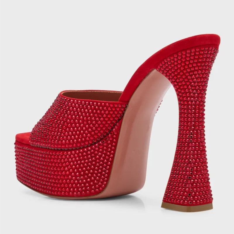 Femme krystal-besatte platform-sandaler- høje hæle Stilla