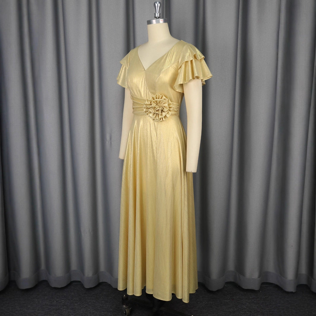 Dame Elegant Maxikjole med overdådig flæse og floral accent Skovae