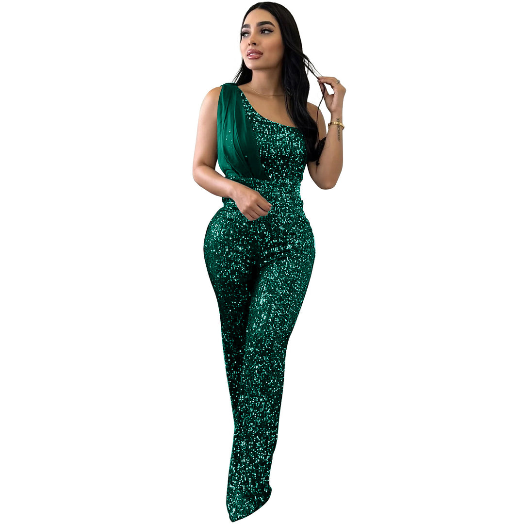 Dame Elegant Paillet-Jumpsuit med asymmetrisk udskæring og figursyet pasform Stilla
