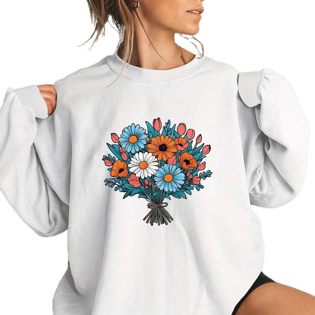 Kvinders Oversized Sweatshirt med Blomster Grafiske Detaljer Stilla