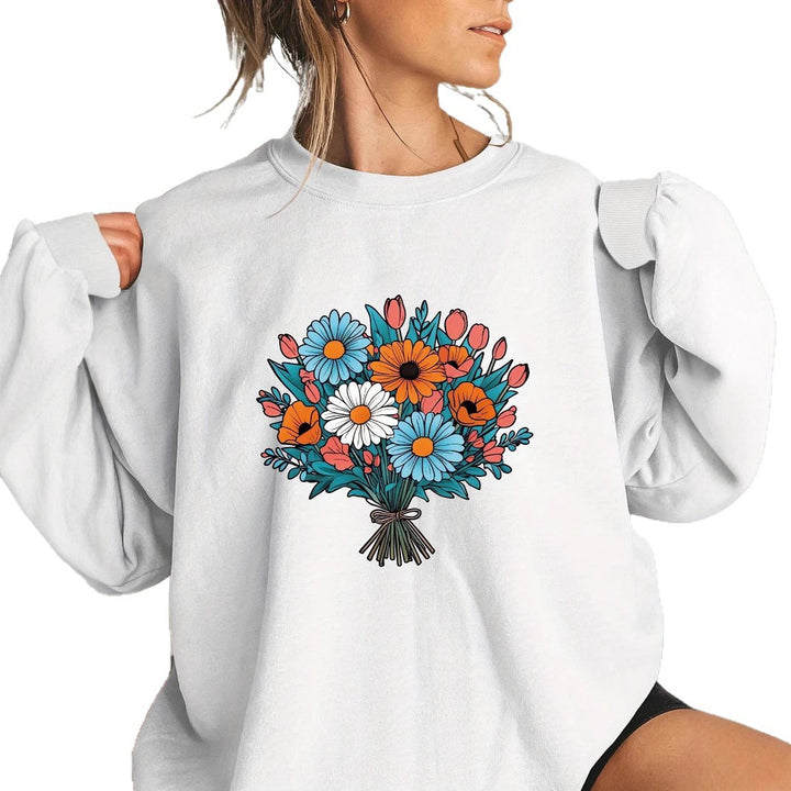 Kvinders Oversized Sweatshirt med Blomster Grafiske Detaljer Stilla