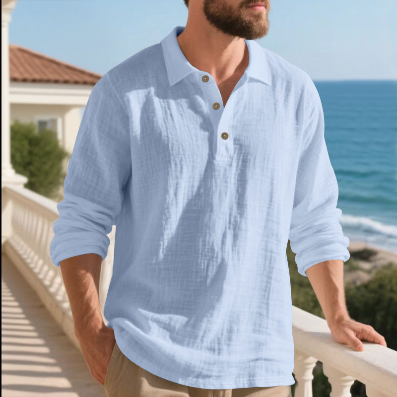 Herre langærmet Henley-shirt i åndbart bomuldsblandingsmateriale med moderne design Stilla