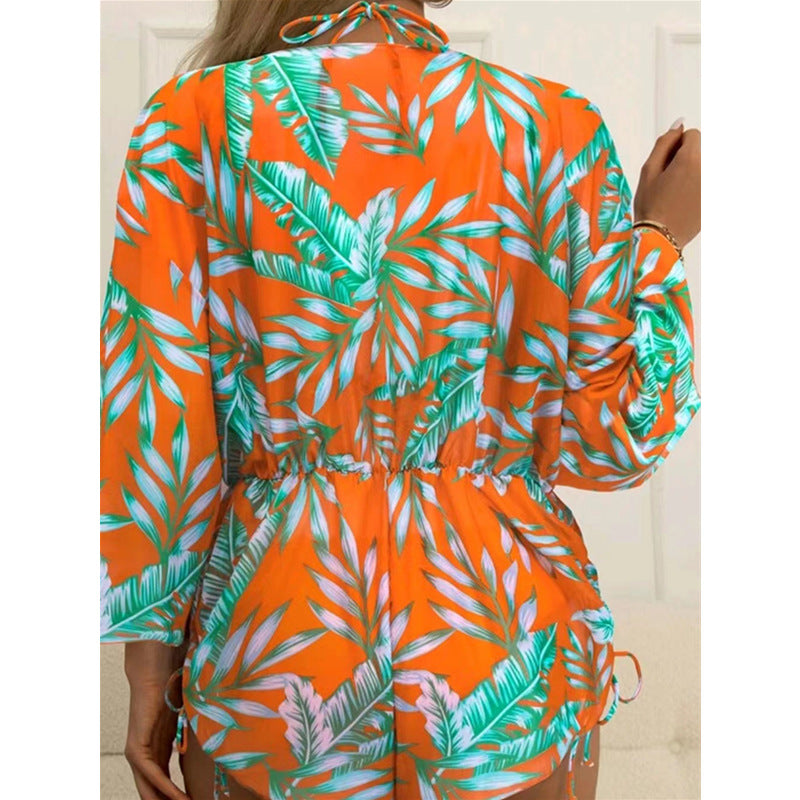 Dame Vendbar Strandmode med floralt Kimono og Bikini Skovae