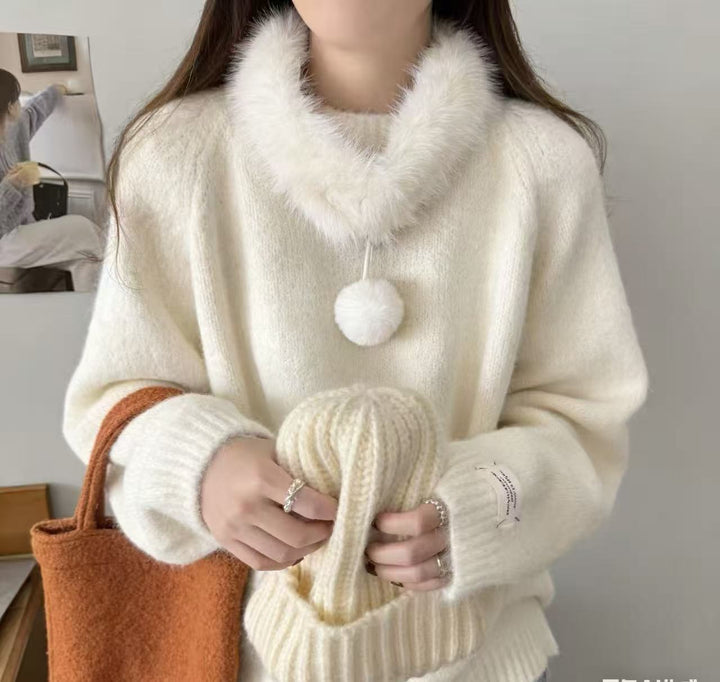 Kvinders hyggelige strikket sweater med aftagelig krave Stilla