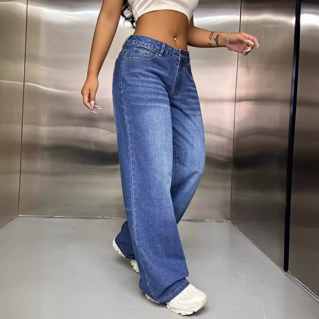 Damer Bred Jeans i Casual Street Stil Stilla