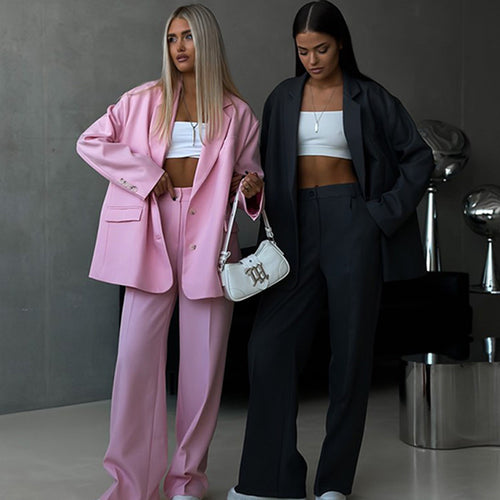 Kvinders elegante to-delte sæt med oversized blazer og brede bukser Skovae