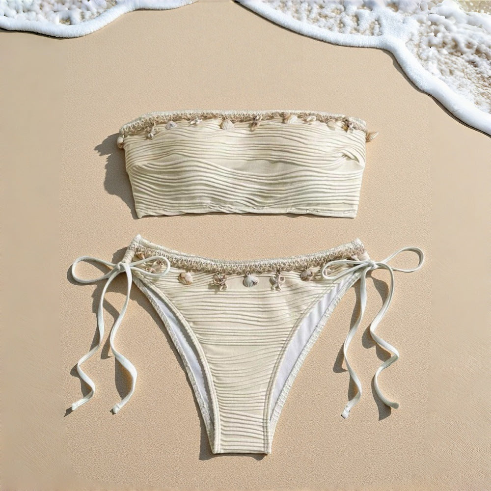 Dame bandeau-bikini med raffinerede muslingedetaljer Skovae