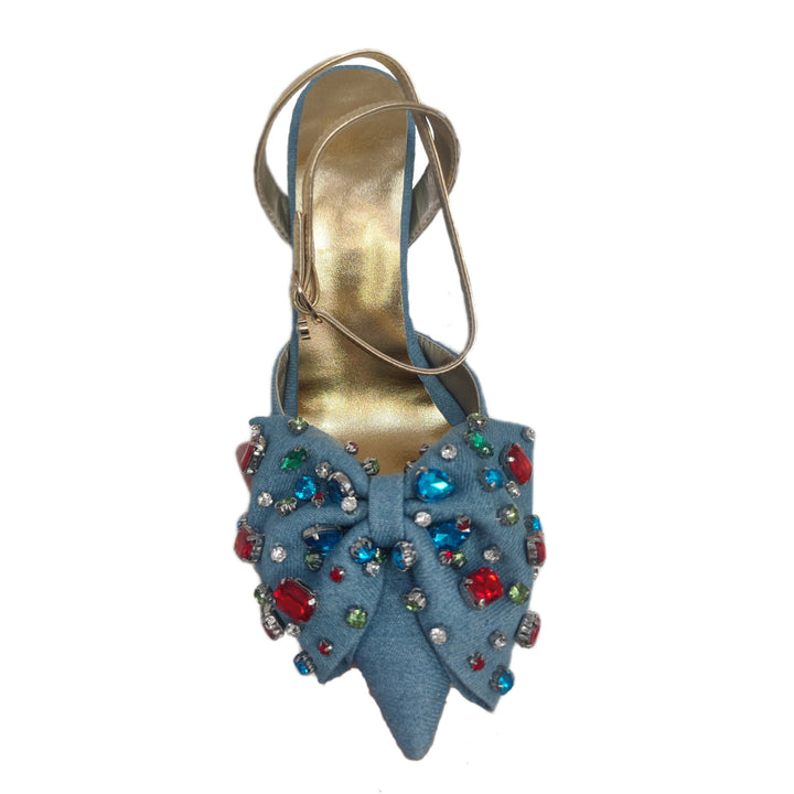Dame Strass-dekorerede spidse Slingback-hæle Stilla