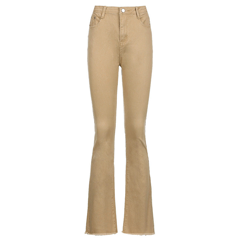 Dame klassiske bootcut-jeans med frynset kant og høj talje Stilla