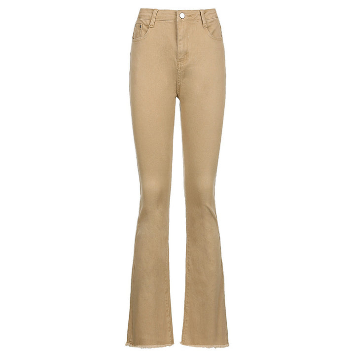 Dame klassiske bootcut-jeans med frynset kant og høj talje Stilla