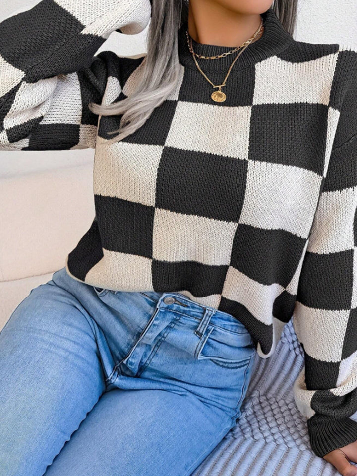 Femme Skakbræt-Strikpullover Stilla