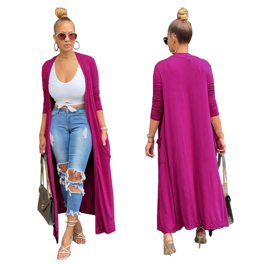 Dame Longcardigan med praktiske lommer og elegant snit Stilla