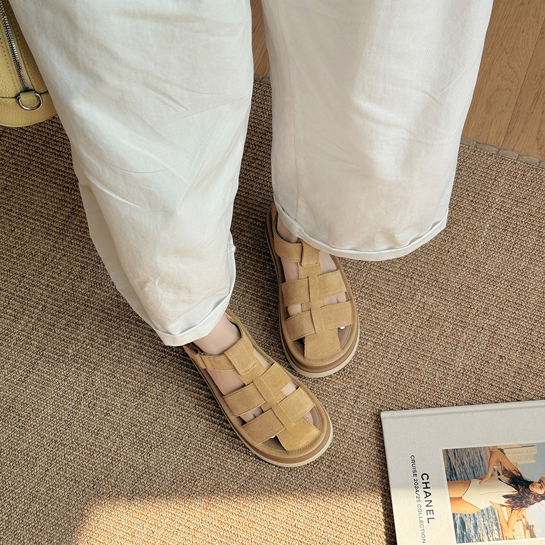 Femme Suede Krydsremme Plateau Sandaler Stilla