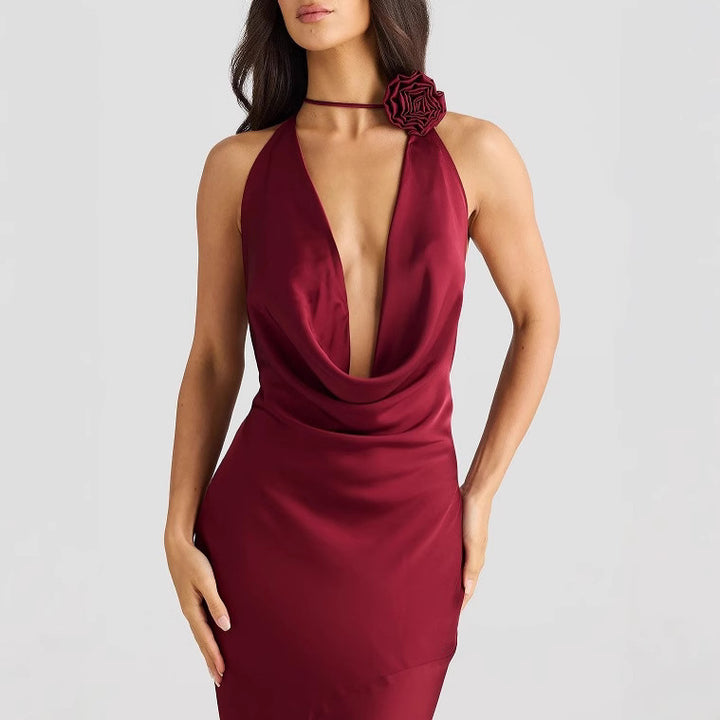 Femme Elegant Deep-V Cowl Neck Aftenkjole Stilla