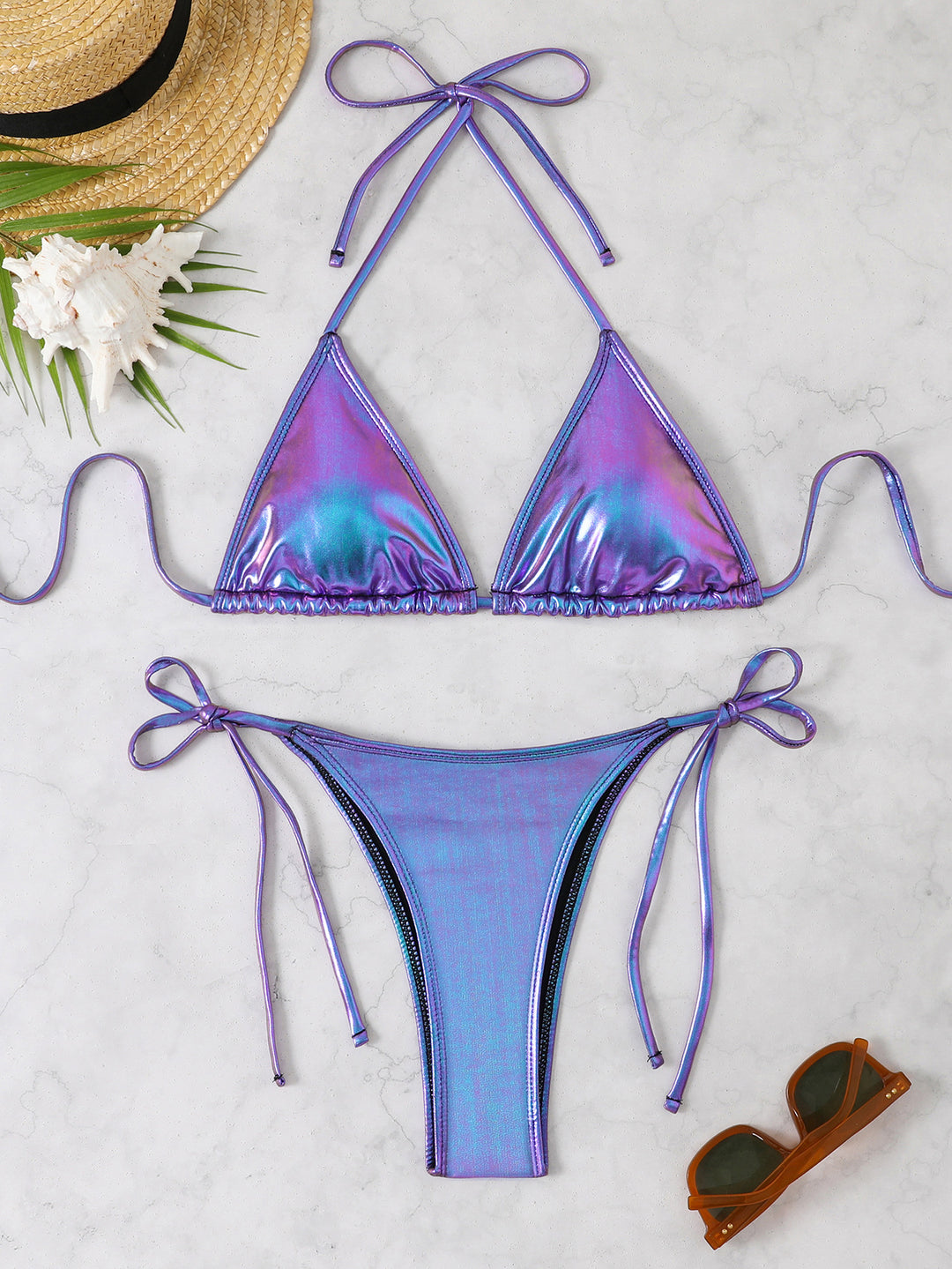 Dame Metallic Triangel-Bikini Skovae