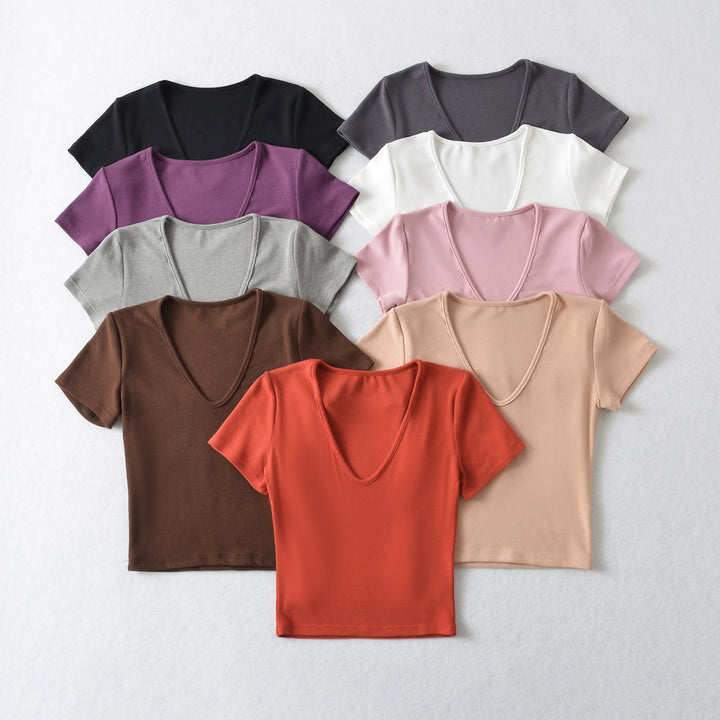 Dame V-hals T-shirt med figursyet snit Stilla