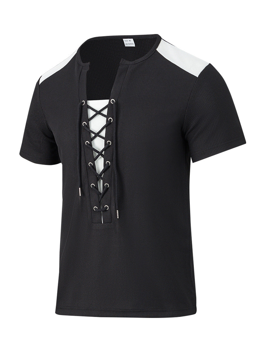 Herrer kortærmet Henley-shirt med moderne snøredesign Stilla