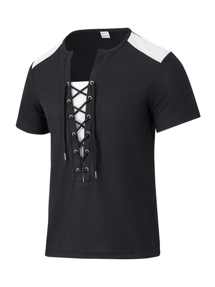 Herrer kortærmet Henley-shirt med moderne snøredesign Stilla