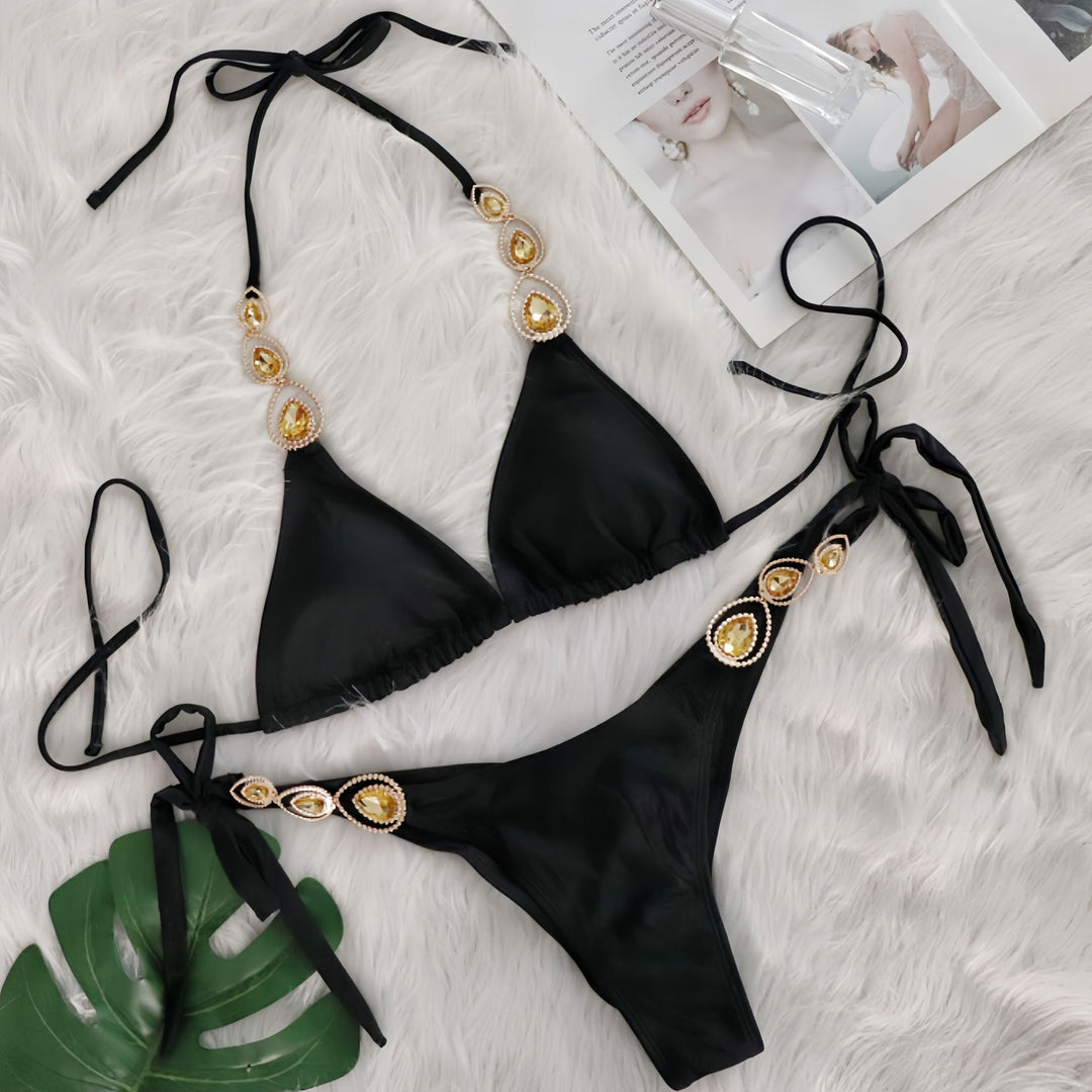 Kvinder Bejeweled Halter Neck Bikini Sæt Stilla