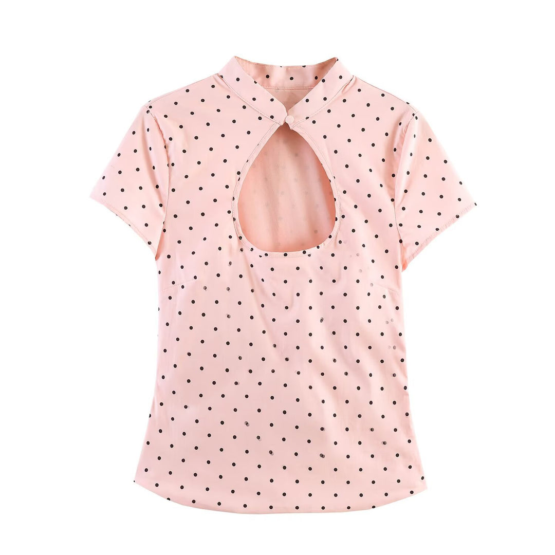 Damebluse med innovativ udskæring og elegant krave Skovae