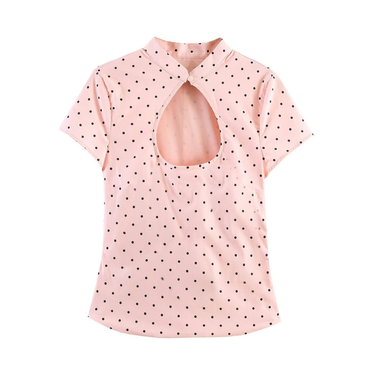 Damebluse med innovativ udskæring og elegant krave Skovae
