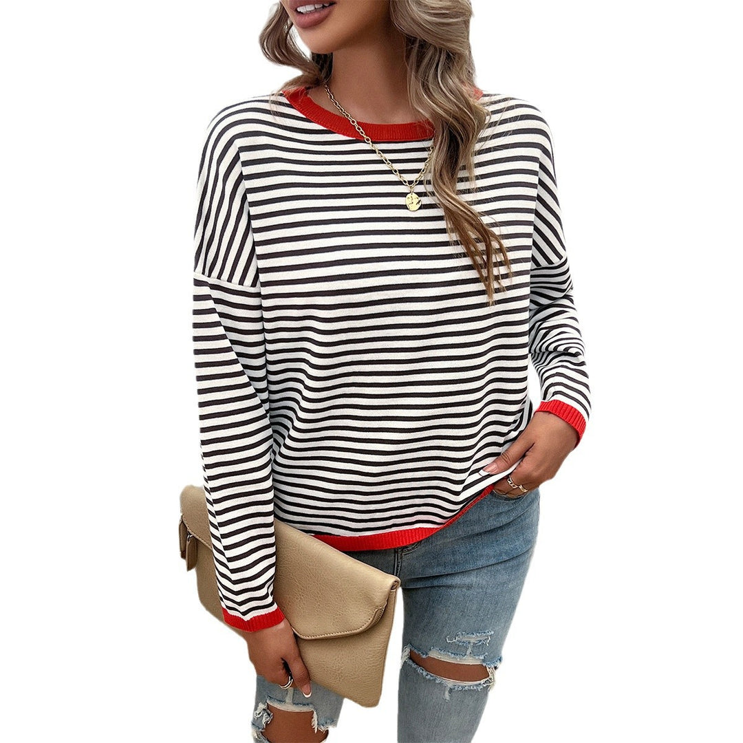 Dame Løs stribet sweater med rummelig pasform og rund halsudskæring Stilla