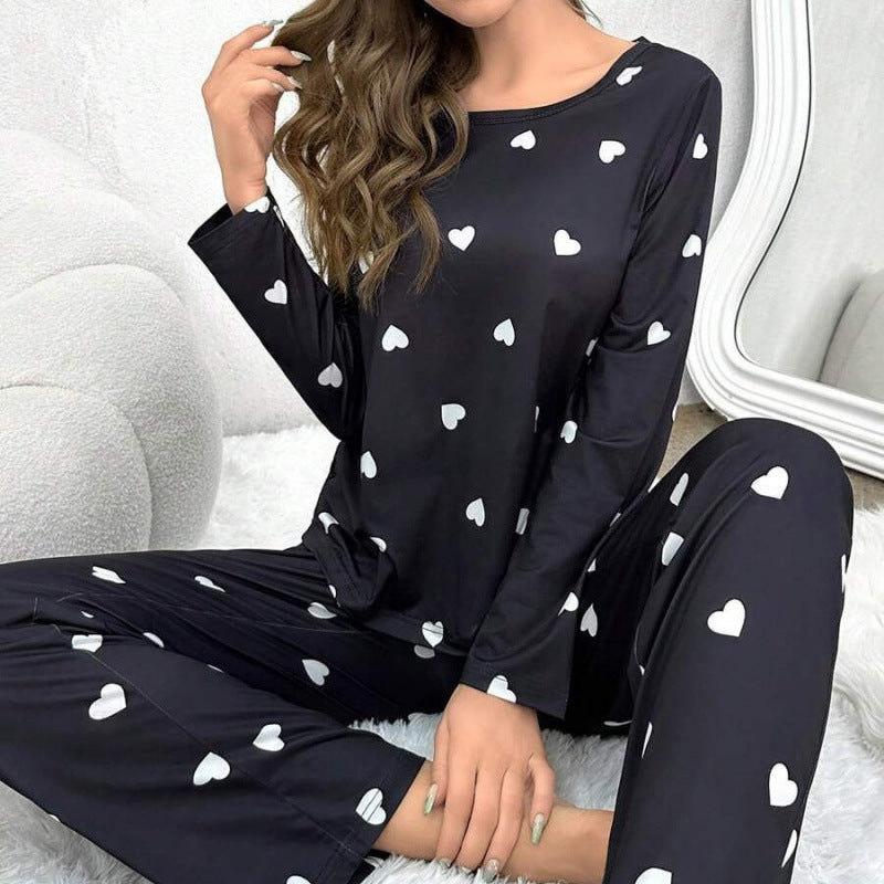 Dame Casual Hjerteprint Lange Ærmer Pyjamas Sæt Stilla