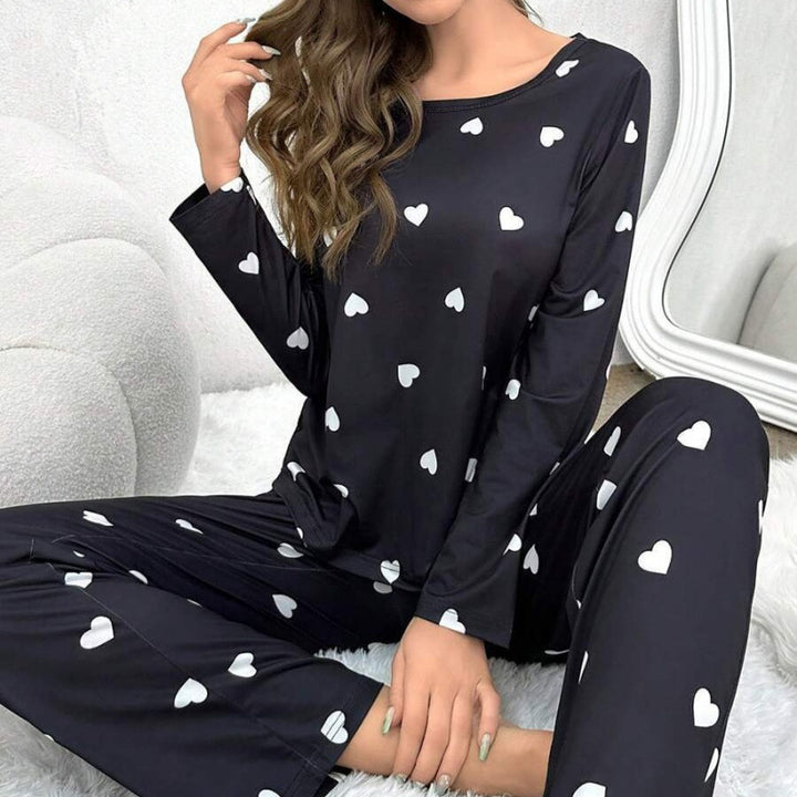 Dame Casual Hjerteprint Lange Ærmer Pyjamas Sæt Stilla