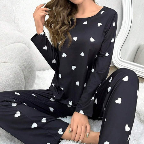Dame Casual Hjerteprint Lange Ærmer Pyjamas Sæt Stilla