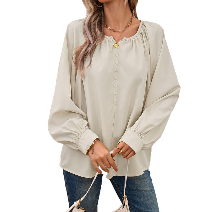 Dame Relaxed Fit Button-Up Bluse med bredde udvidede ærmer Stilla