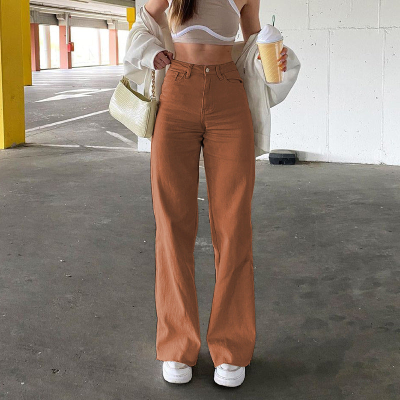 Dame High-Waist Baggy Jeans med bred ben Stilla