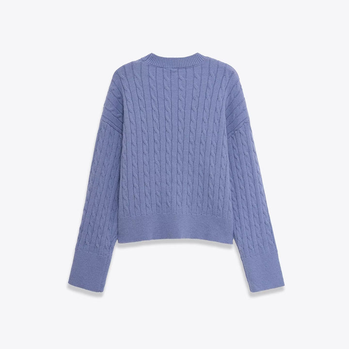 Dame moderner strikpullover med fletmønster Stilla