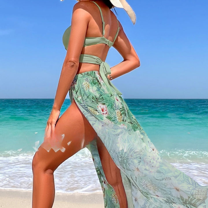 Dame bikini sæt med blomster wrap top og matchende nederdel Skovae