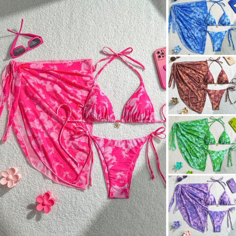 Dame Triangle-Bikini-Sæt med justerbare stropper og indpakningstykke Skovae