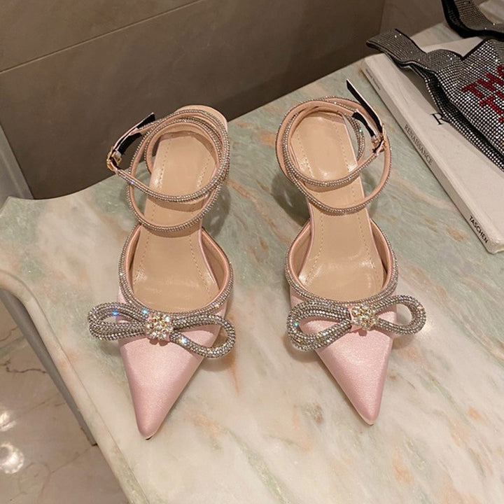 Dame Sling Heels med funklende sten detaljer og delikat sløjfe dekoration Stilla