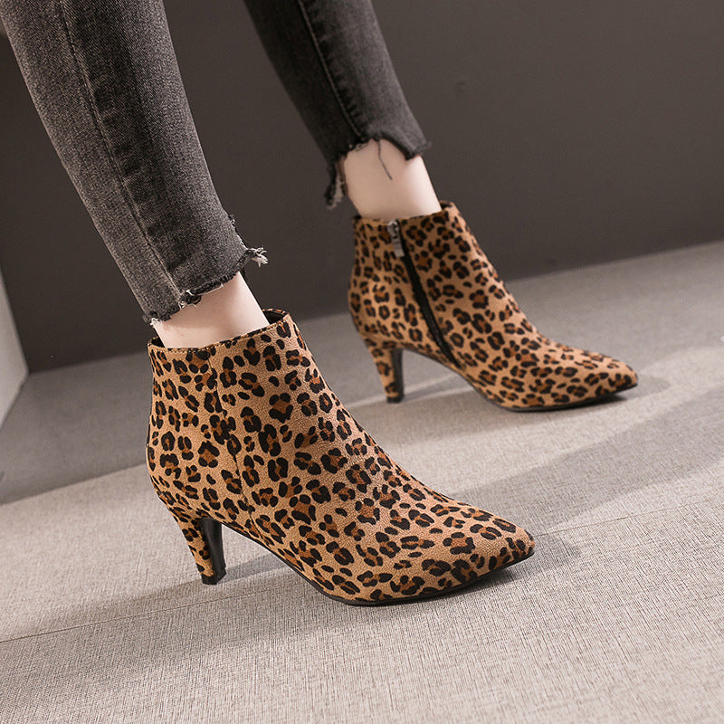 Dame Ankle Boots med stilfuldt leopardmønster og elegant hæl Stilla