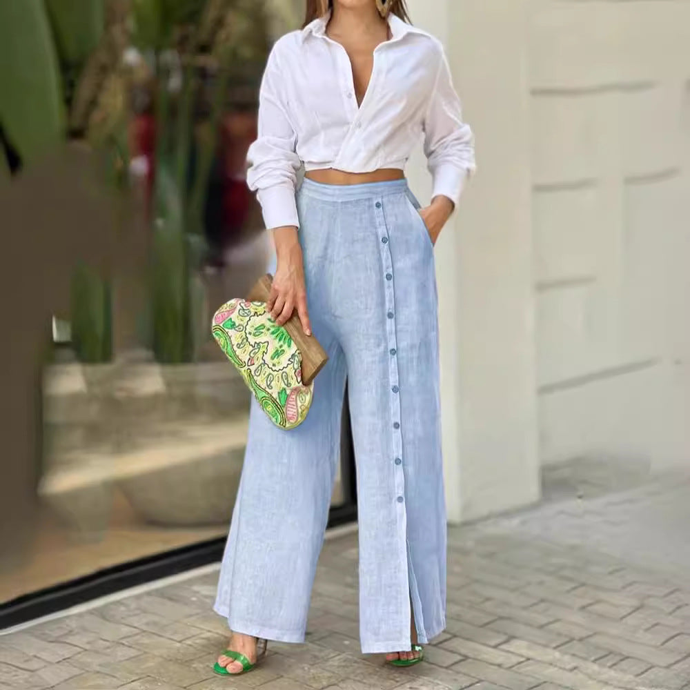 Stilla | Ensemble Bluse Med Revers Af Bomuld Og Bred Bukser