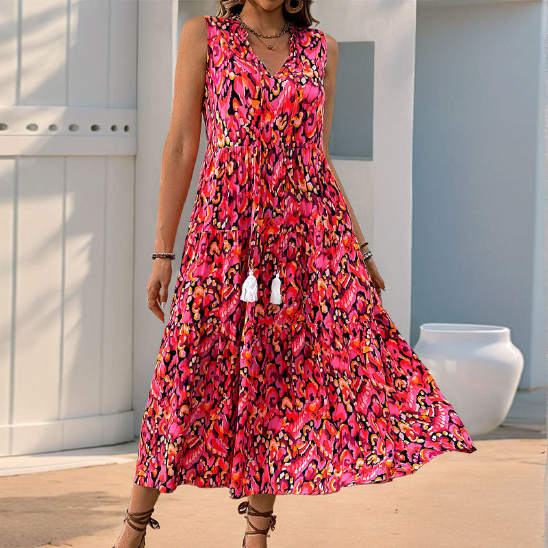 Femme Bohemian Lag Maxi Kjole med dekorative Kvaster Stilla
