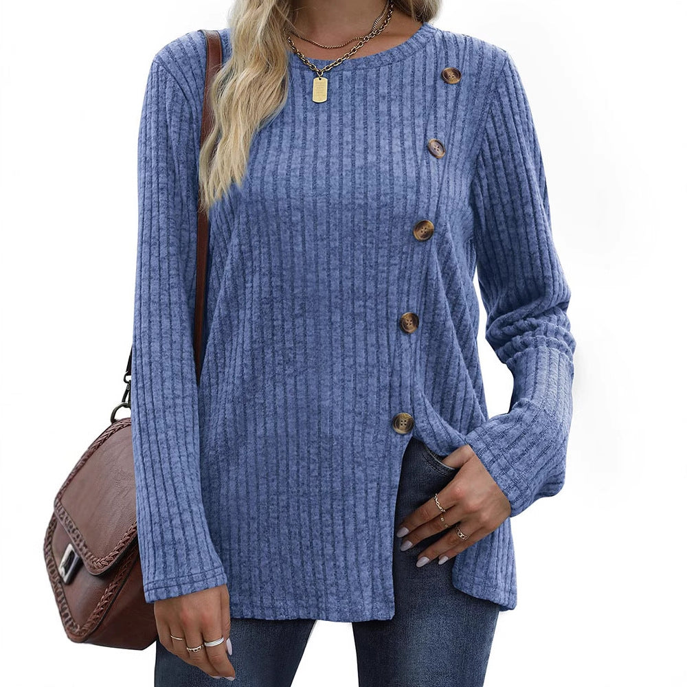 Dame Casual Langærmet T-shirt med knapdetaljer Stilla