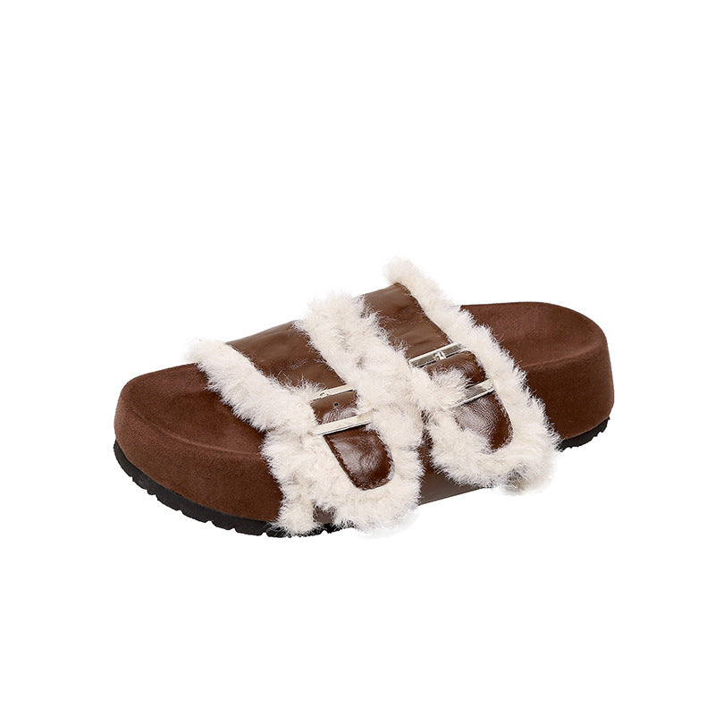 Dame fluffy badesandaler med dobbeltrem og komfortabel sål Stilla