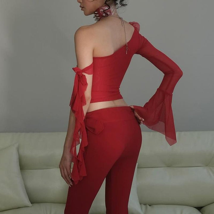 Damer Off-Shoulder Overtøj med transparente ærmer og dekorative accenter Skovae