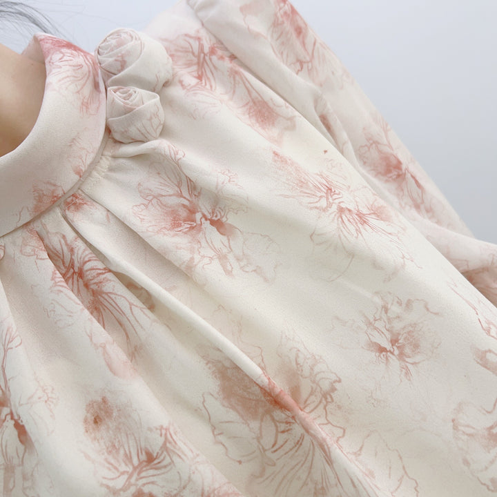 Dame Elegant Bluse med florale mønstre og høje volangdetaljer Stilla