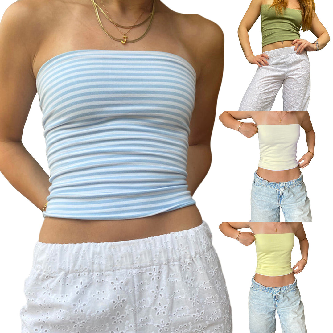 Dame bustier-top med fine striber Skovae