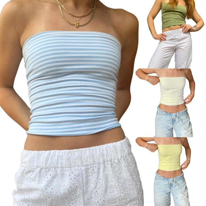 Dame bustier-top med fine striber Skovae
