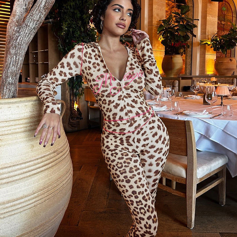 Dame Flared-bukser med moderne leopardmønster Skovae